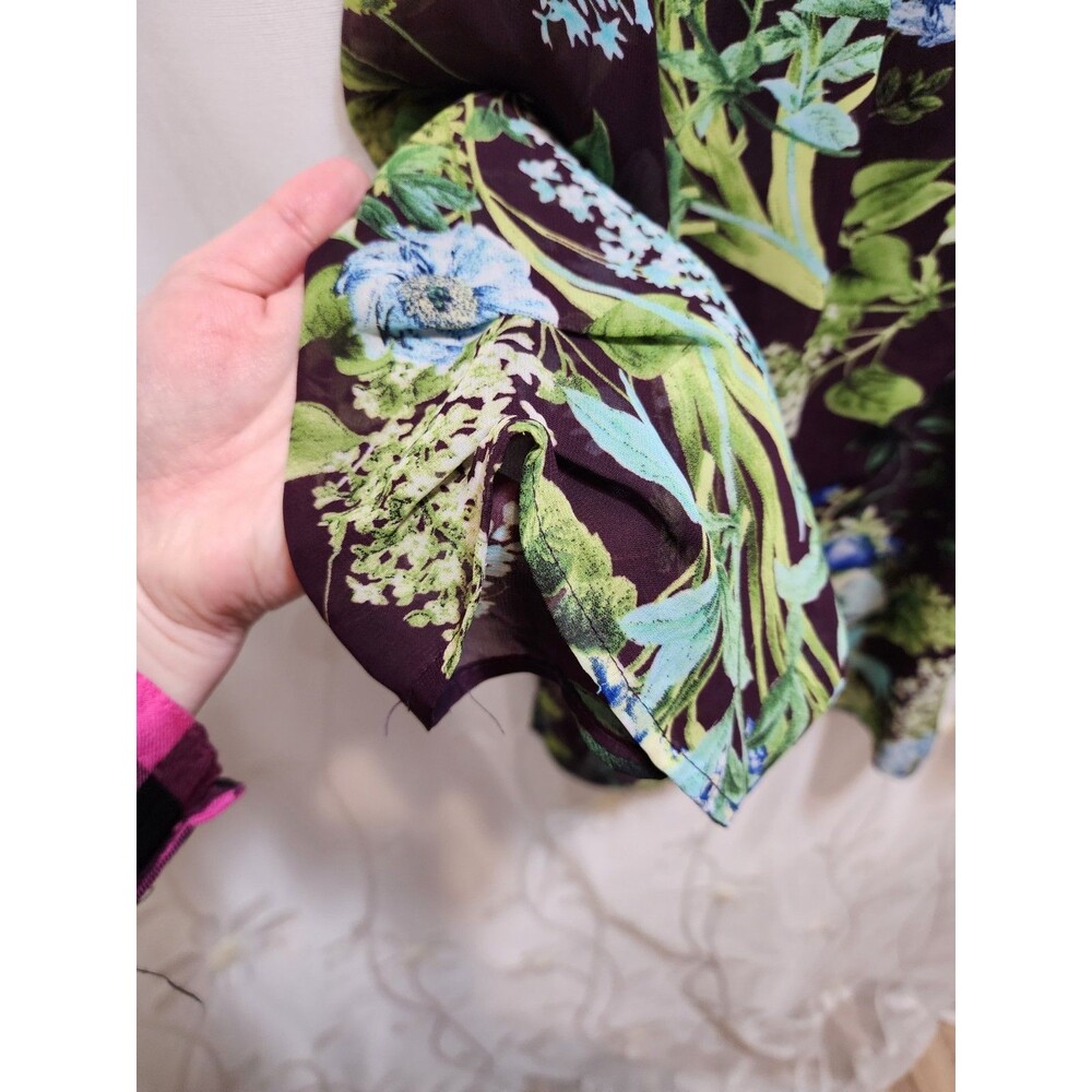 NEW DIRECTIONS WOMEN XL GREEN BLUE BLOUSE FLORAL BLOOM FAIRY LACE SHEER POPOVER - Picture 3 of 16